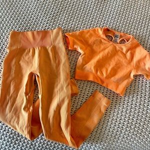 Gymshark Set, Crop Top and Leggings, Size Small, Bright Orange